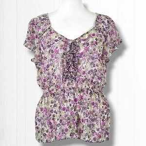 Elle Purple and Cream Floral Blouse